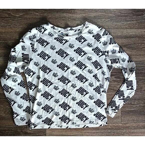 Juicy Couture Womens Size Large T Shirt All Over Print Logo Long Sleeve - Picture 3 of 6